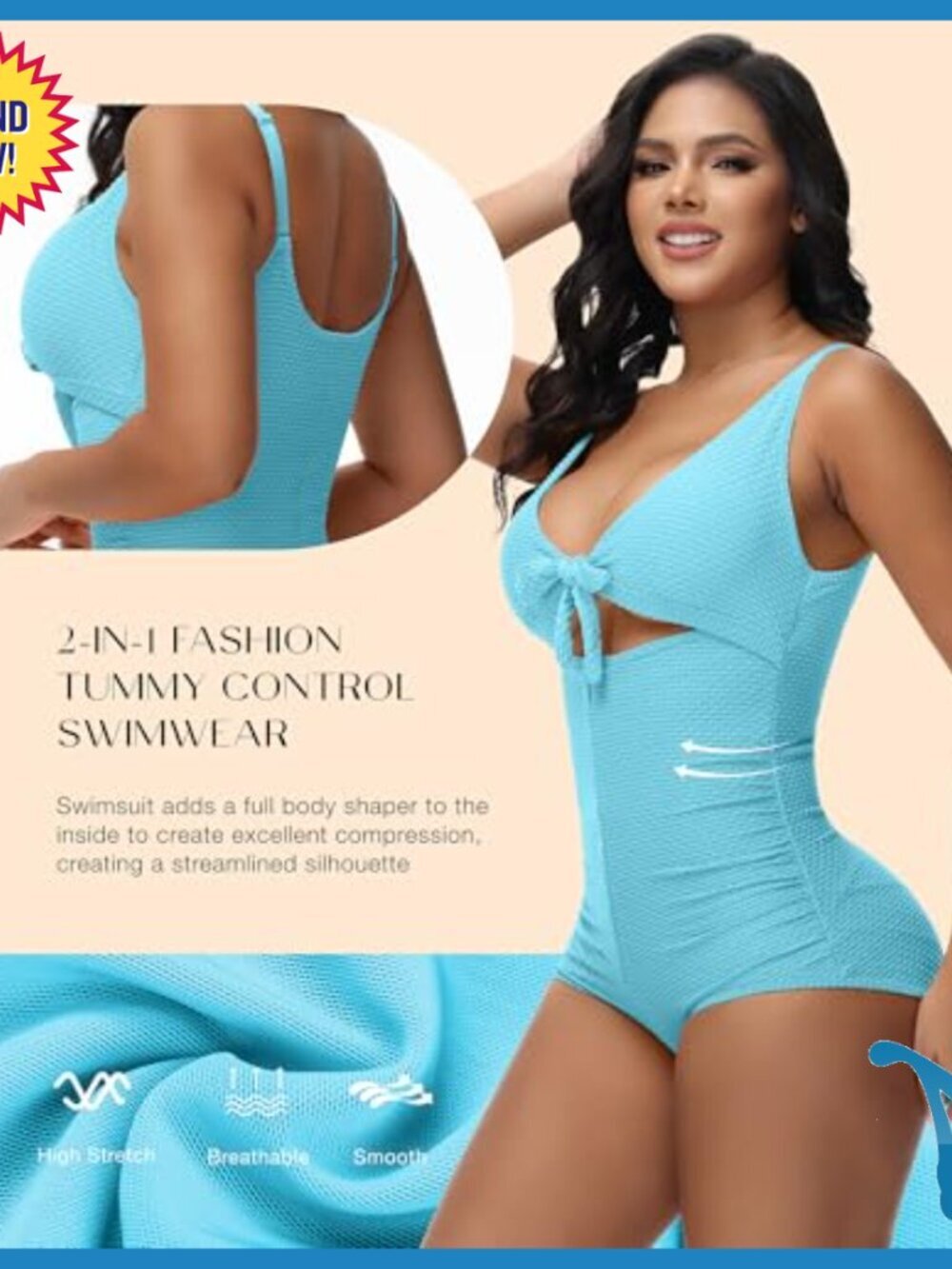 Tummy Control One Piece Swimsuit Push Up Cutout Tie Front Slimming - Picture 4 of 7